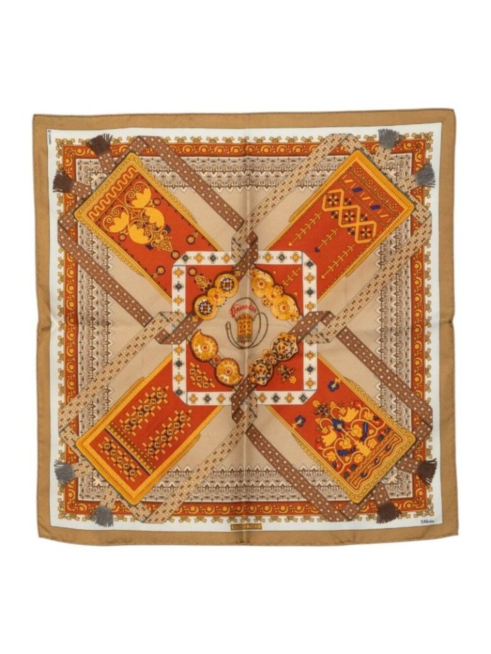 Hermes Carre 42 Brins D'or Golden Sprig Scarf Beige Silk
